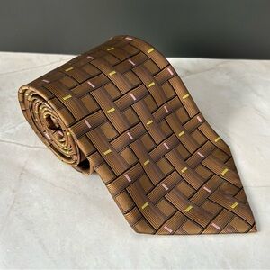 Chereskin Brown Woven 59” Tie with Pink and Yellow Accents